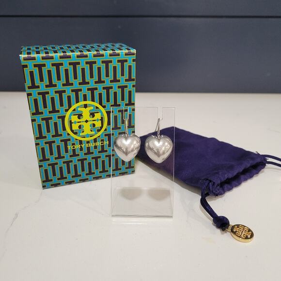 Tory Burch Heart Locket Earrings In Antique Pewter - Picture 1 of 15